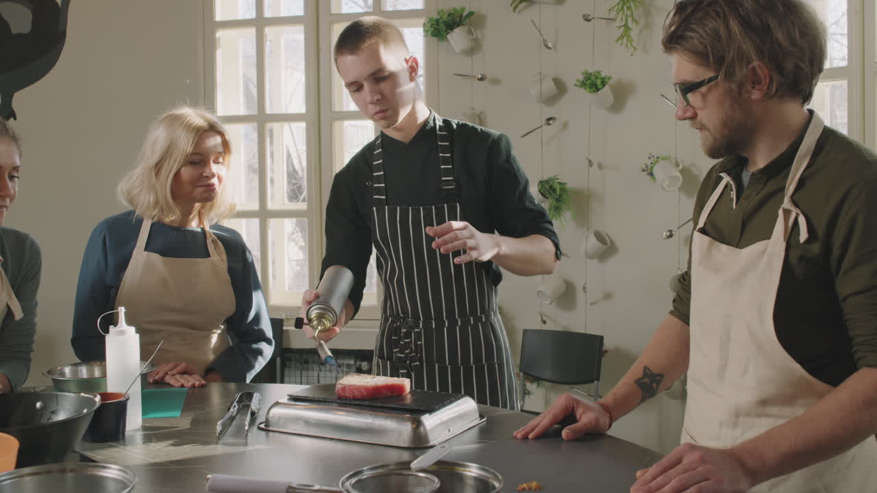 Young Chef Cooking Seared Tuna Steak