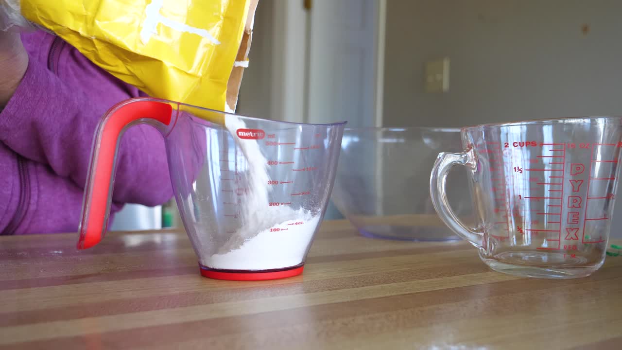 Pouring Flower for Baking - Homemade Preparation in Slow Motion