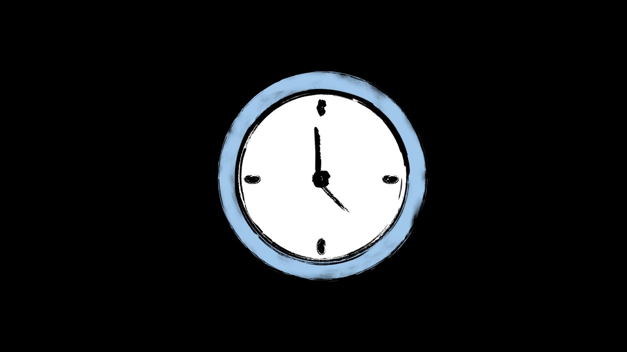 Orologio animato disegnato a mano che ticchetta con lancette in movimento su sfondo nero