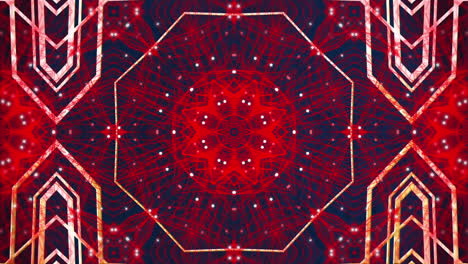 animación digital de formas caleidoscópicas rojas que se mueven en movimiento hipnótico contra un fondo azul