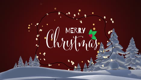 Animation-of-merry-christmas-text-and-snow-falling-over-winter-scenery