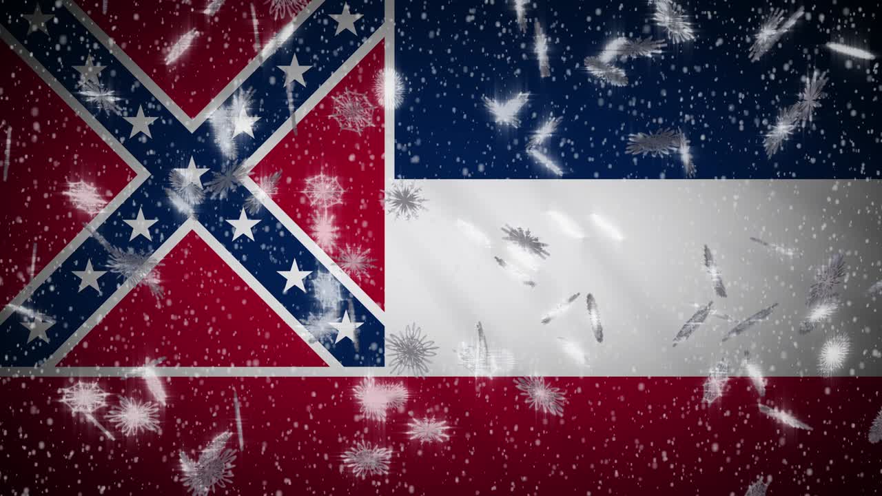 bandera de mississippi caída de nieve, año nuevo y navidad fondo, bucle