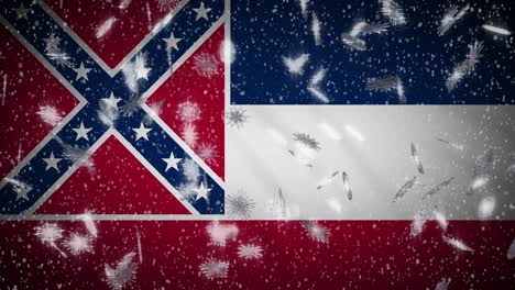 mississippi flag falling snow, new year and christmas background, loop