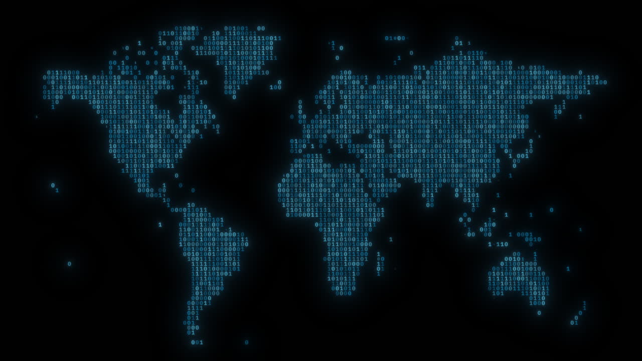 World Map in Binary Motion: Dynamic Animation of Random Codes and Artificial Intelligence