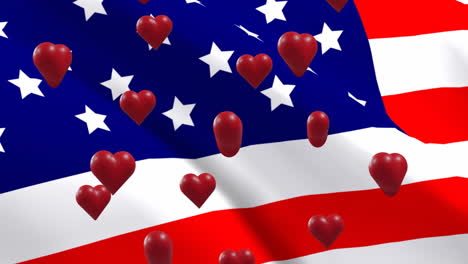 Animation-of-red-hearts-moving-over-flag-of-usa