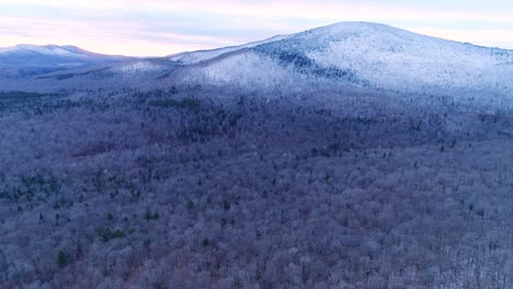 a vast canadian forest with frosted trees filmed with a drone in the morning light