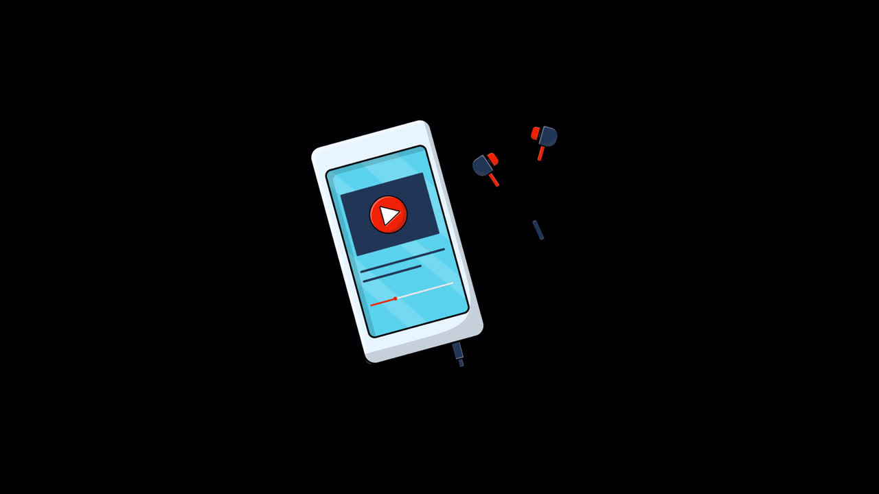 Animated Smartphone Playing Video with Earbuds Connected
