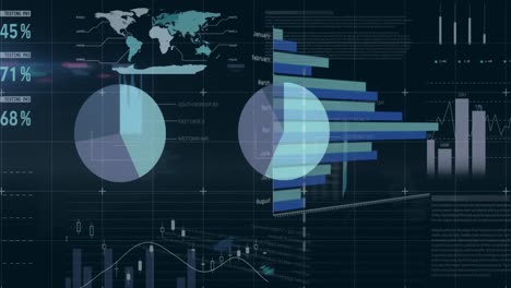 Animation-Verschiedener-Grafiken-Und-Finanzdaten-Auf-Schwarzem-Hintergrund