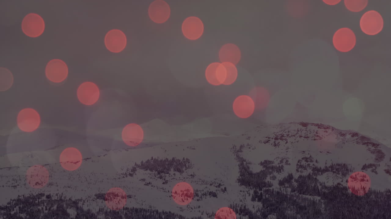 animación de luces de hadas parpadeantes sobre un paisaje de invierno en el fondo