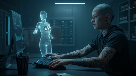 exploring virtual reality with holographic interactions and advanced technology in a modern workspace