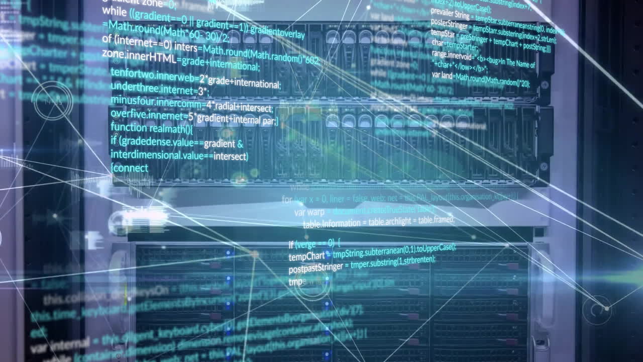 컴퓨터 서버를 통해 디지털 데이터 처리의 애니메이션