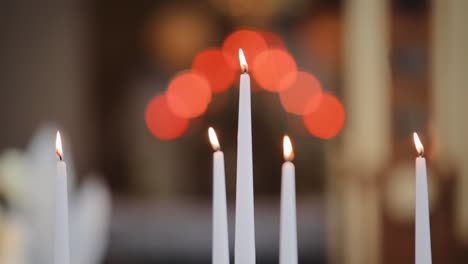 candles flame close up in church