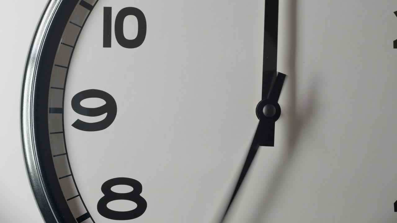 White Clock Face Close Up in Time Lapse on White Wall