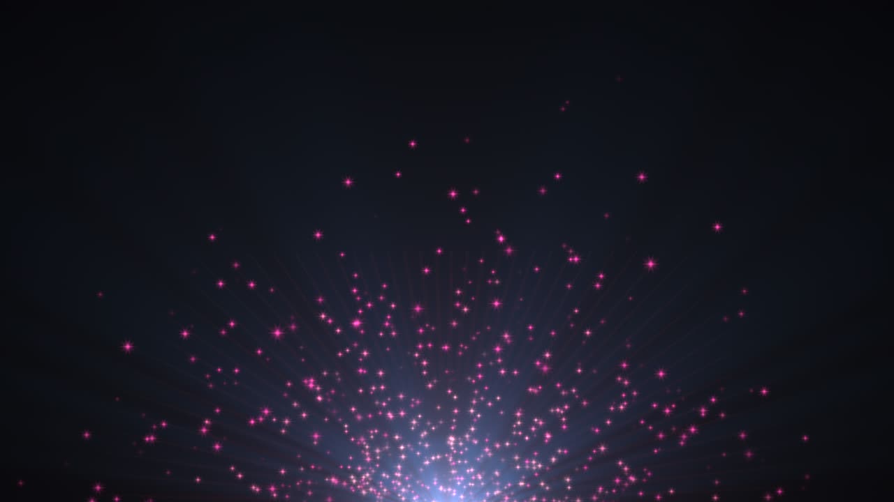 어두운 배경에 작은 보라색 입자와 별을 날아