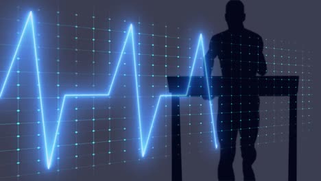 Animation-of-cardiograph-over-silhouette-of-man-exercising