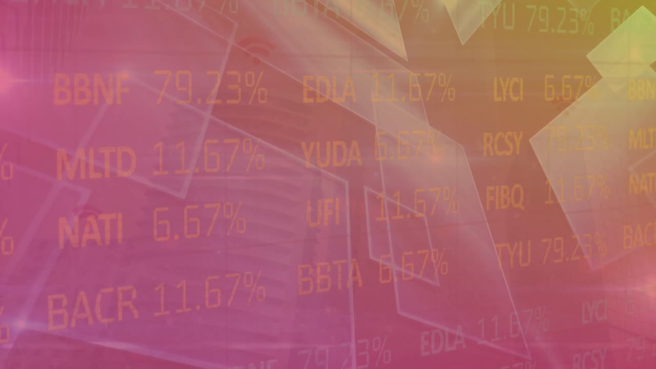 animación del tablero de negociación sobre vista de ángulo bajo de cuadrados y rectángulos sobre fondo negro
