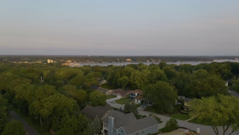 suburban lake geneva, wisconsin in summer at golden hour