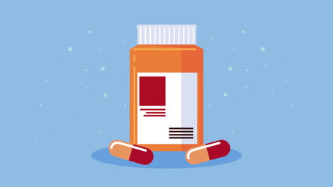 pharmacy drugs capsules in bottle animation