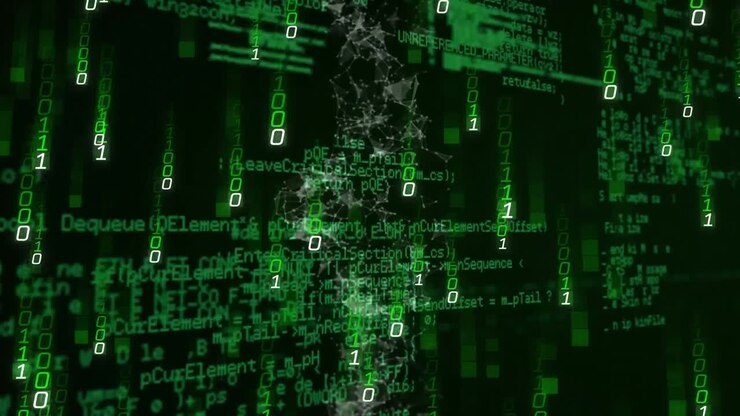Animation of data processing on black background