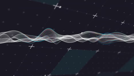 Animating digital wave pattern with intersecting lines and dots on dark background