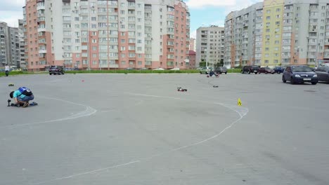 rc model car rally race. vinnitsa, ukraine - may 2017: europe day, rc toy car in a rally championship race