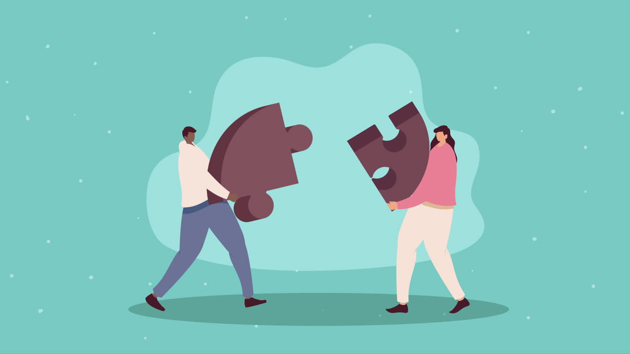 퍼즐 애니메이션 을 가진 인종 간 사업 부부