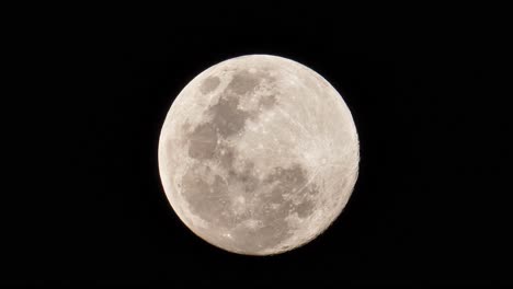 view of a full moon as it moves slowly a little upwards, showing the craters and other landforms that can be seen on the moon's face