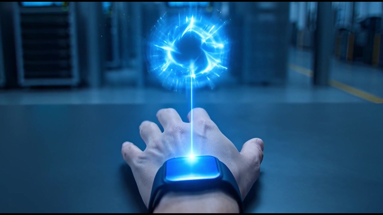 Futuristic Smartwatch Projects Glowing Blue Energy Portal