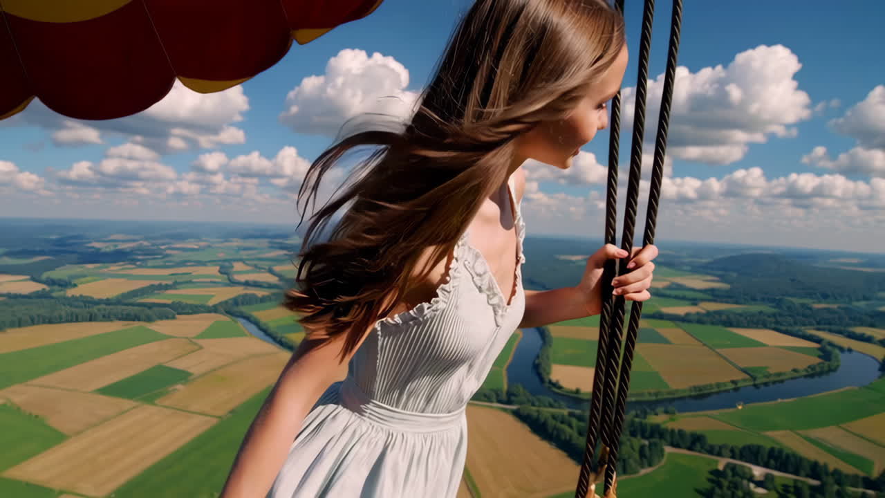 Woman enjoying a hot air balloon ride