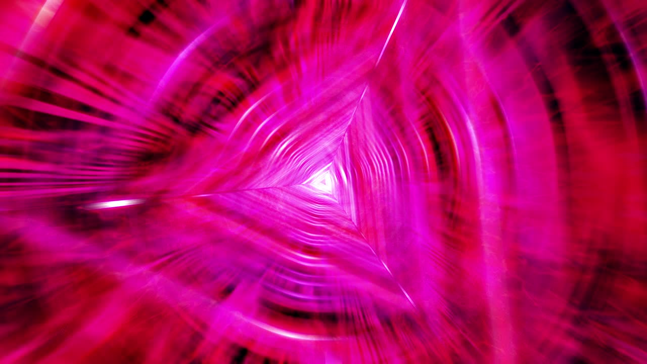abstracto brillante brillante futurista psicodélico hipnótico triángulo de túnel de animación. triángulo rosado gradiente de neón de alta tecnología de fondo. bucle sin costuras 4k 3d para el título, transición, bucle vj dj.