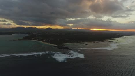 aerial scene of mauritius island at sunset