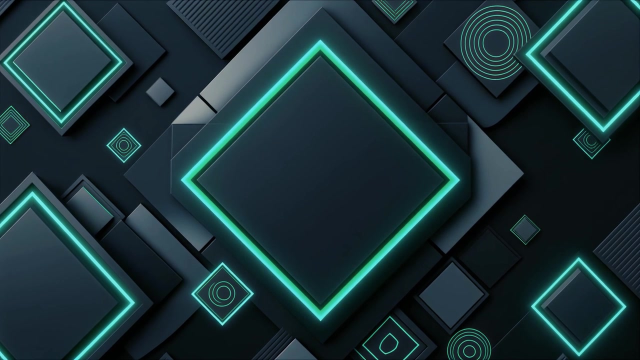 Futuristic Digital Background with Glowing Green Geometric Shapes