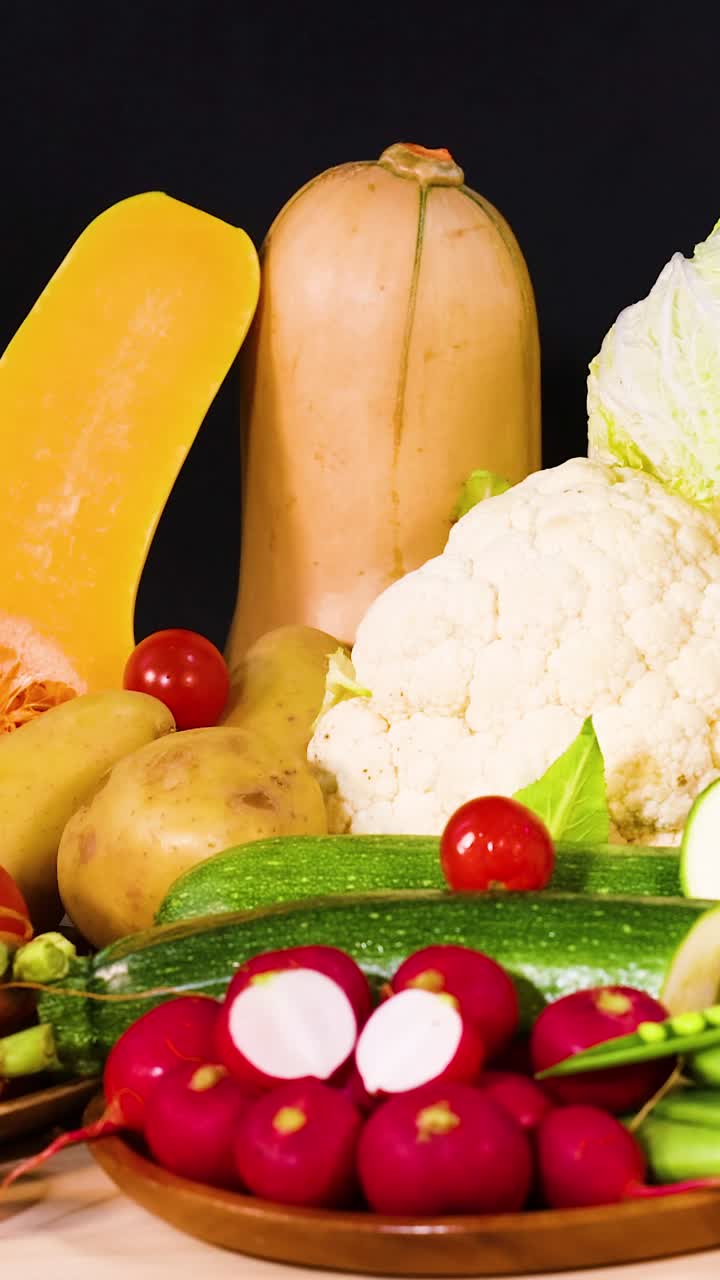 verduras variadas dispuestas sobre un fondo negro