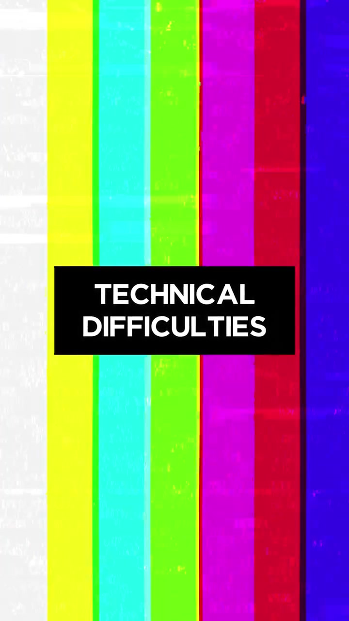 Technical Difficulties Message on Glitching Color Bars TV Screen