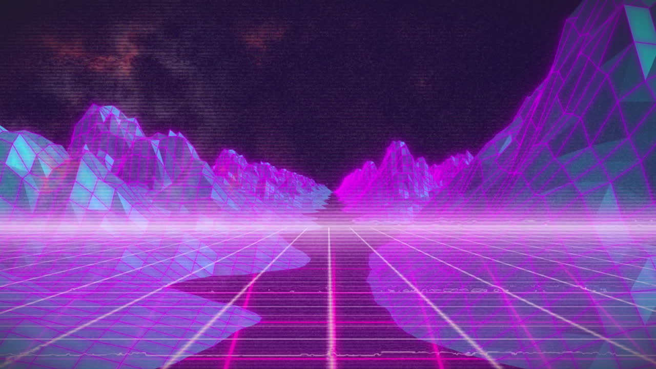 Animation of mountains over grid on dark background