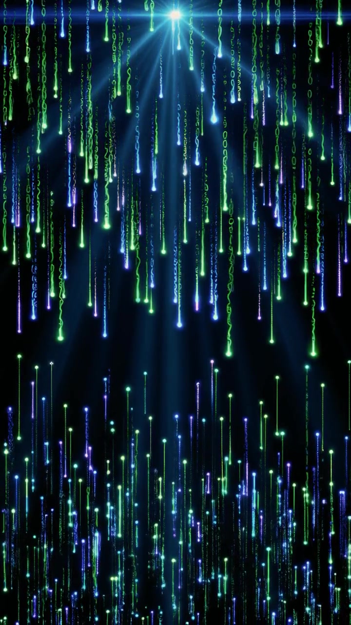 Digital Matrix Rain With Glowing Blue and Green Binary Code