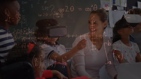animación de ecuaciones matemáticas sobre diversos escolares utilizando auriculares vr