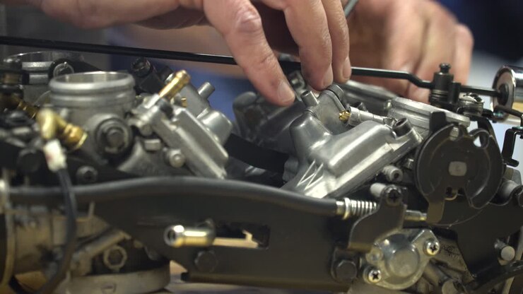 Mechanic Working on a Motorcycle Part