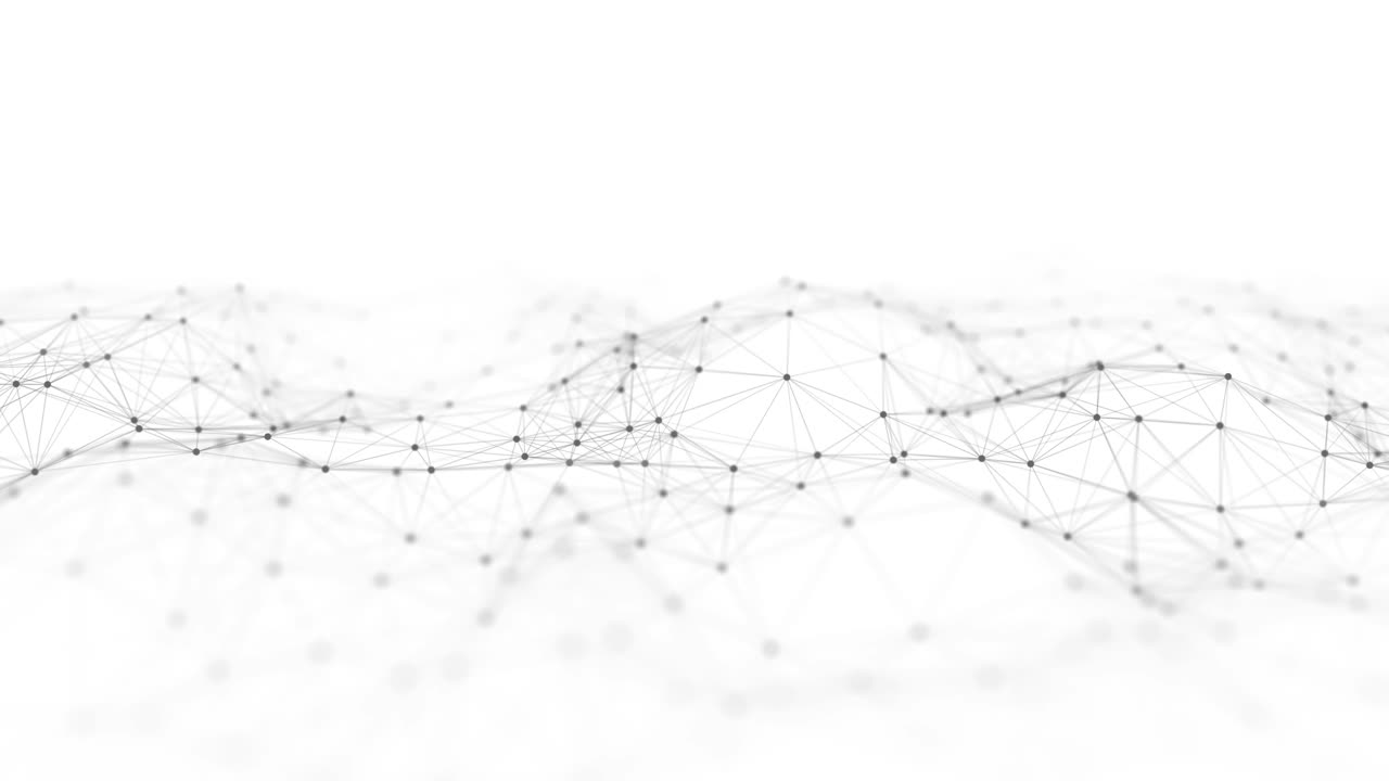 Abstract technology wave of particles and line. Big data visualization. Light background with motion dots. Artificial intelligence. 3d rendering.