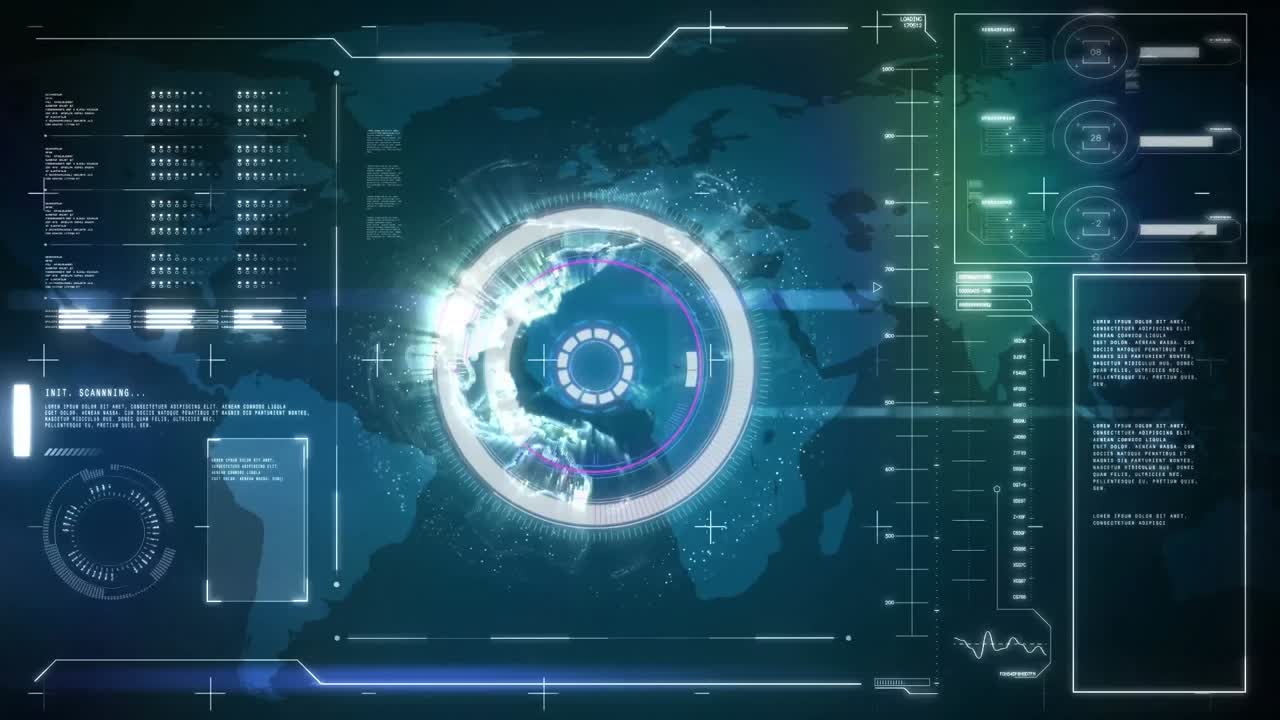 Animation of scope scanning and data processing over world map