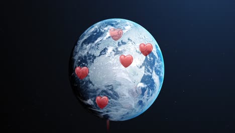 animation of falling hearts over spinning globe