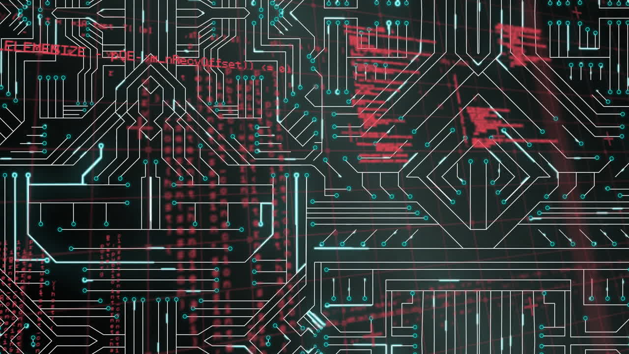 animación de una placa de circuito de computadora sobre el procesamiento de datos sobre un fondo negro