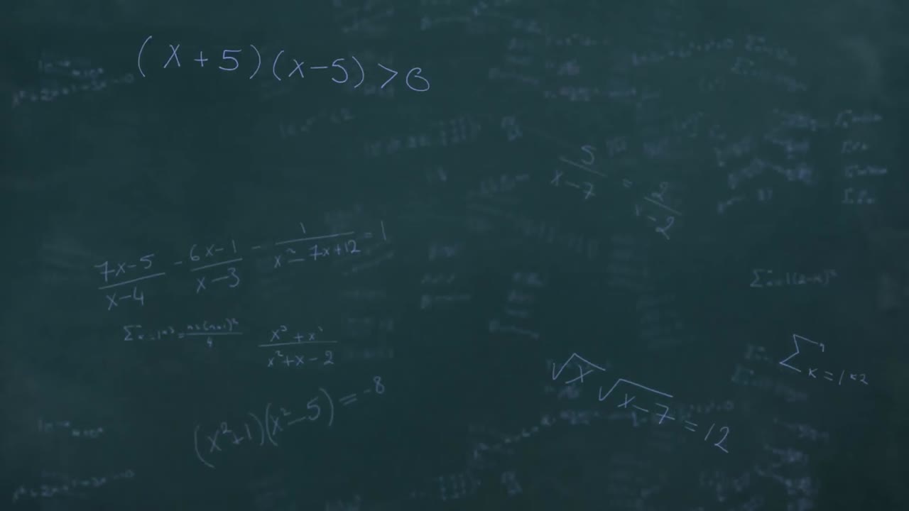 Animation of mathematical equations over black background