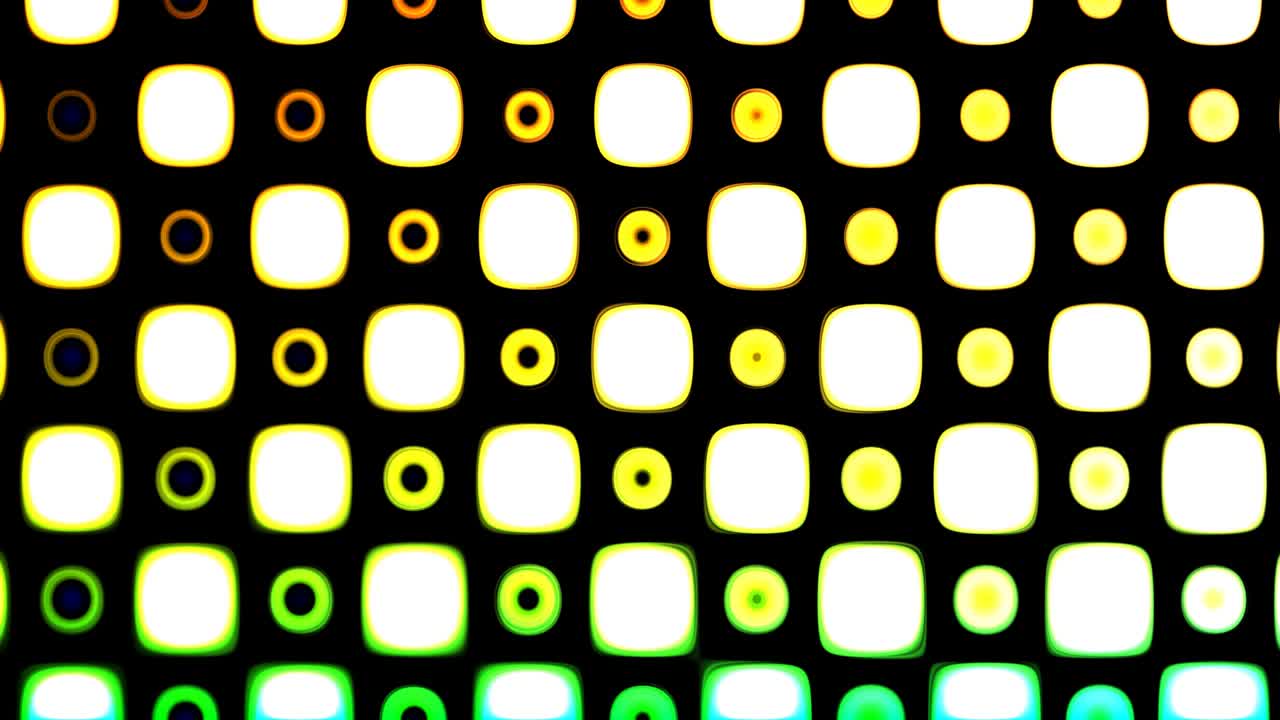patrón geométrico cúbico amarillo claro como una cuadrícula abstracta en movimiento que se transforma sobre un fondo oscuro. efecto de animación gráfica de movimiento de células naranjas brillantes de neón.