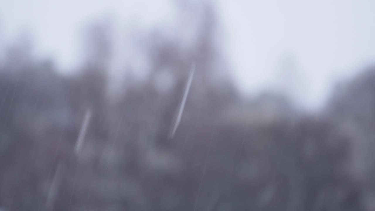 Snowfall with blurry background and mist