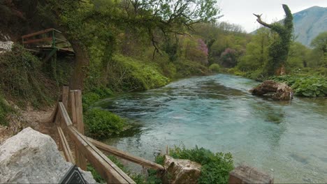 Water-spring,-Blue-water-in-Blue-Eye-near-Sarande-in-Albania,-Cinematic-places