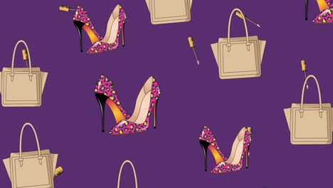 Animation-of-handbag-and-shoes-icons-over-purple-background
