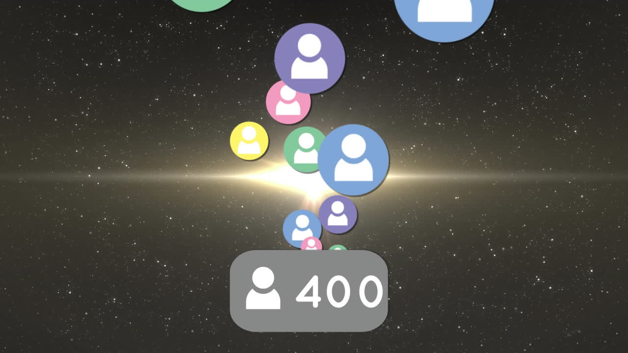 Animation of profile icon with increasing numbers against light spot in space