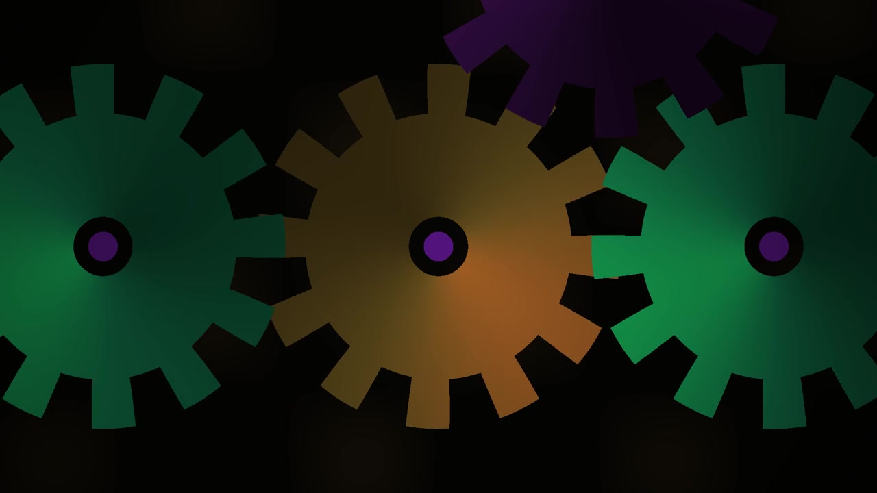 Colorful Rotating Gears Mechanism on Dark Background