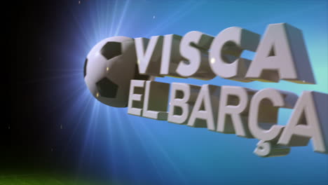 una emocionante representación en 3d de &quot;visca el barça&quot; sobre un campo de fútbol